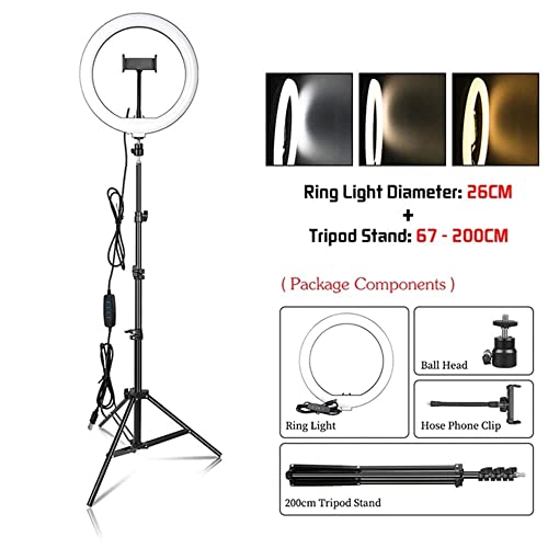 HCFSUK 10-Zoll-LED-Ringlicht mit Stativ, Fotografie-Selfie-Fülllicht, dimmbare USB-Aufladung, geeignet für Fotostudio… – Bild 8