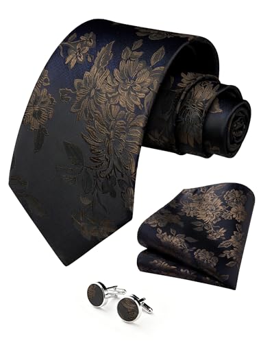 Image of HISDERN Ties for Men Paisley Tie and Pocket Square Cufflinks Set Formal Classic Floral Necktie Handkerchief Wedding Party
