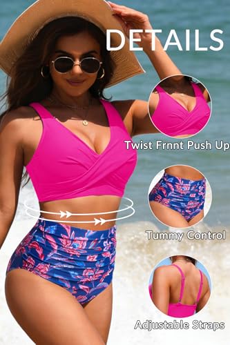 Image of Yonique High Waisted Two Piece Swimsuit-Womens Bikini Set Tummy Control Bathing Suit Modest Full Coverage Bikini 2025
