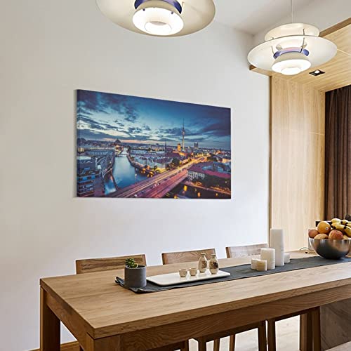Canvas Wall Art Berlin Skyline With Dramatic Clouds At Dusk Canvas Prints Wall Art Paintings Artworks Pictures Posters For Living Room Bedroom Decoration, Gift For Wedding Christmas Mother's Day 16X2 #TOP2