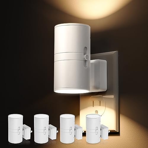 Image of L LOHAS LED Night Light, Night Lights Plug into Wall, Dimmable Nightlight, 3000K Soft Light with Light Sensor, White Shade Nightlights Plug in Wall for Adults Hallway Bedroom Bathroom Kitchen, 4 Pack
