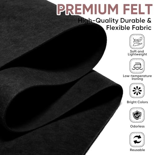 Image of Soft Felt Fabric Sheet 18 inch x 36 inch, 1.6mm Acrylic Craft Felt, Black | Soft Thick Felt by The Yard, Large Precut Sheet, Nonwoven Fabric for Sewing DIY Crafts, Classroom & Home Decor