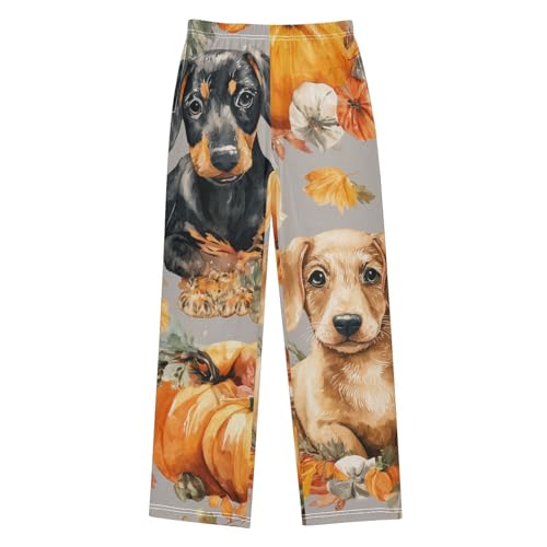 Jack Russell Dog Pumpkin Boys Long Pants Soft Trousers Elastic Waist Kids Lounge Bottoms with Pockets S-XL - Main Image
