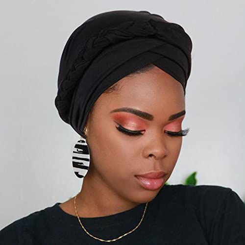 Image of DRESHOW African Women Turban Caps Beanie Twist Headscarf Pre-Tied Twisted Braid Headwraps for Women Chemo Cancer Cap