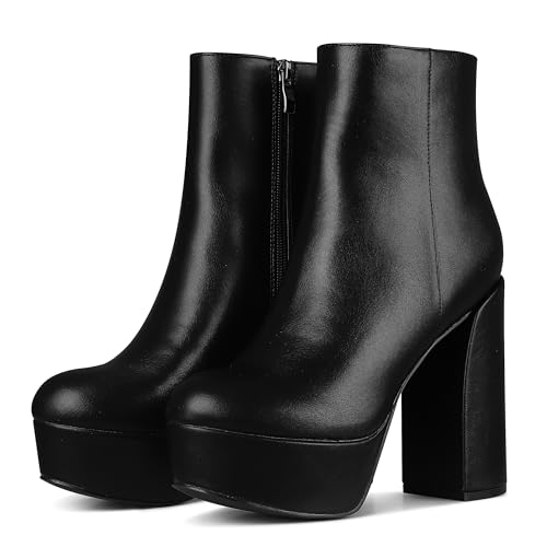 Women's Platform Chunky Heeled Boots Chelsea Ankle Fall Boots Leather Round Toe Boots Comfort Side Zipper Booties3