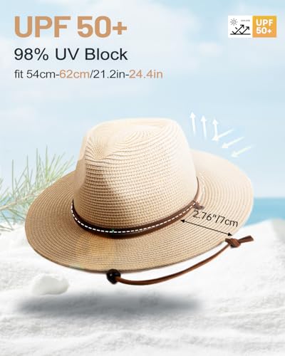 Image of Zylioo XXL Oversize Straw Sun Hat for Big Heads, Wide Brim UV Protection Panama Beach Hat, Summer Fedora with Lanyard