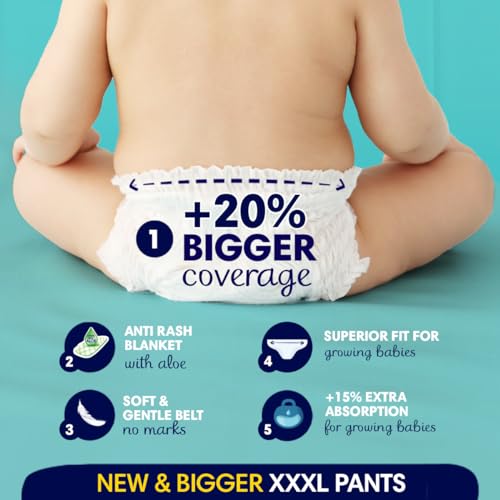 Image of Pampers Complete Skin Comfort Pants Style Baby Diapers, XXX-Large (XXXL) Size, 22 Count, Anti Rash Blanket, Lotion with Aloe Vera, 16-30 kg (Pack of 4)