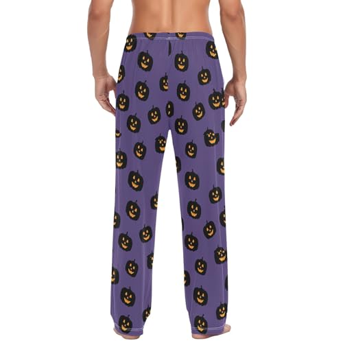 Men's Halloween Pumpkins Pajama Pants with Pockets - Straight Fit Cotton Sleep Bottoms for Lounge & Nightwear#7453