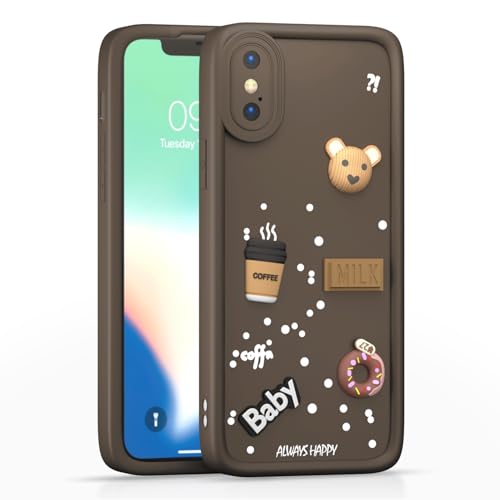 Image of Outlouders Back Cover for iPhone X /Xs | 3D Cartoon Cute Fun Bear | Silicone Full Body Protection Bumper Case (Brown)