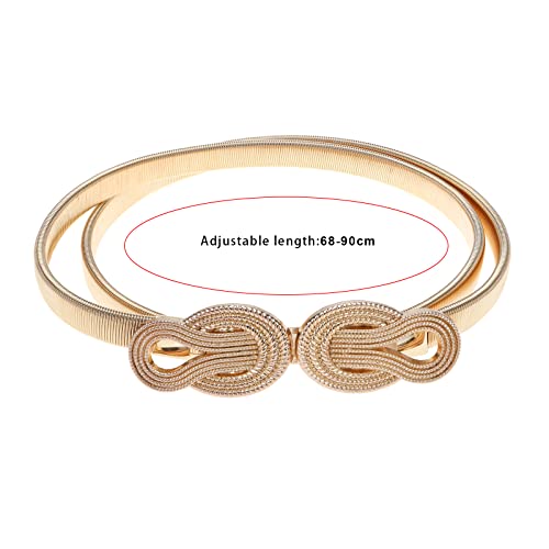 Create idea 2PCS Stretch Skinny Waist Belts Women Adjustable Slim Thin Belt Metal Belt with Interlock Buckle for 68-90cm Waist Size Shirt Dress Sweater Gold & Silver4