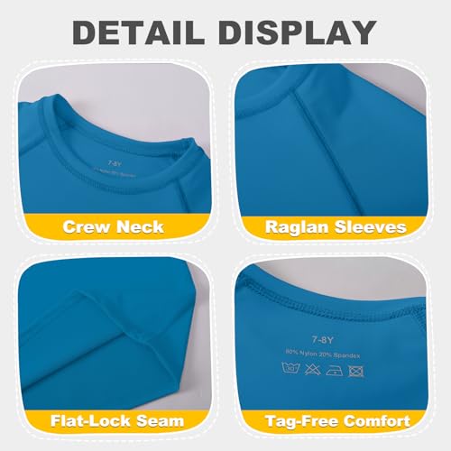 Image of 5-14Y Boys Girls Rash Guard UPF 50+ Short Sleeve Kids Neon Swim Shirts