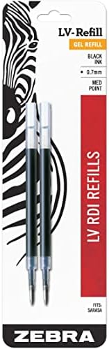Zebra Pen LV-Refill for Gel Ink Pens, Medium Point, 0.7mm, Black Ink, 2-Pack