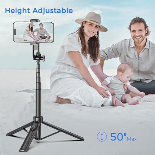 Selfie Stick Travel Tripod for Cell Phone with Remote Control and Phone Holder, Extendable Selfie Stick for iPhone, iPhone Tripod for Video Recording, 50 Inch, Black - 2