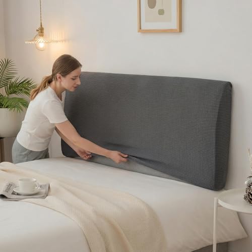 Housse de tête de lit élastique tout compris en tissu polaire - Entourée à 360° - Pour la décoration de la chambre à coucher - Gris - 150 cm - Convient...