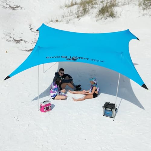 SandShark Premium High-Wind Stability Beach Tent, Heavy Duty Sand Stakes, 10x10-Reinforced Corners, Beach Shade, Beach Canopy, Pop Up Beach Tent Sun Shelter, Beach Sun Shade Tent, Portable Easy Set-up
