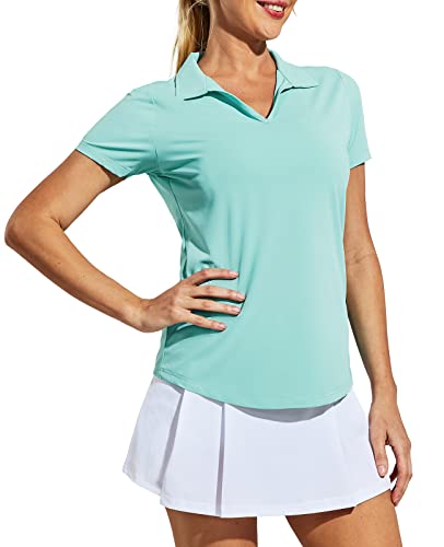 Image of MIER Women's Golf Polo Shirts Collared V Neck Short Sleeve Tennis Shirt, Dry Fit, Moisture Wicking