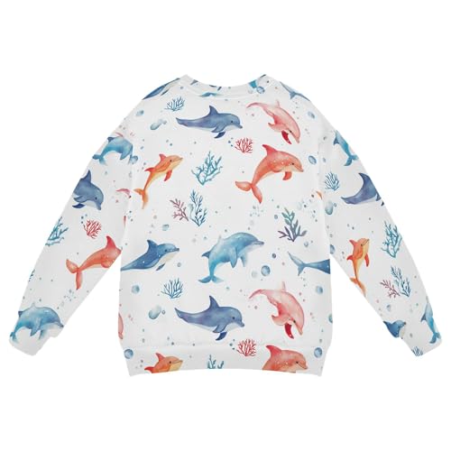 JUNZAN Sweet Dolphin White Big Boys Hooded Sweatshirt Fleece Boys Sweat Shirt Party 4T2
