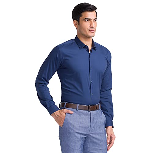 Image of Park Avenue Men's Cotton Blend Solid Pattern Slim Fit Regular Collar Full Sleeve Formal Shirt