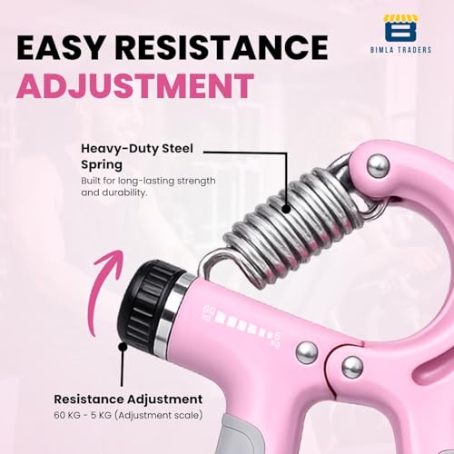 Image of CRAE Hand Gripper with Counter - Adjustable Grip Strengthener, 60 KG Capacity for Forearm, Wrist & Finger Workout Men & Women (Pink)