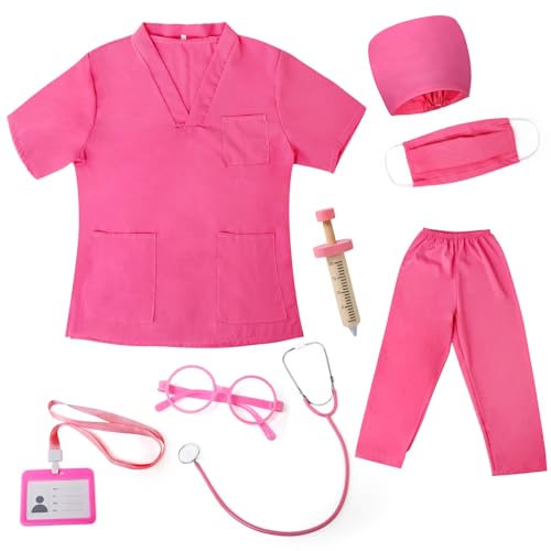 JoyPlus Disfraz Doctor Niñas,8 Piezas Disfraz de Médico Infantil,Disfraz Doctora Juguetes para Niños,Juguete para Disfraces Doctora de Roles para Halloween,Juguete Educativo para Niñas de 3-10 Años(M)