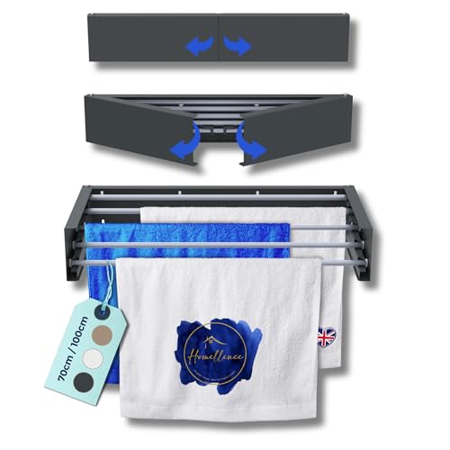 Homellence - Wall Mounted Clothes Drying Rack Retractable - Elegant Space Saving Wall Mounted Clothes Dryer Clothes Airer with 5 Rods for 3.5m of Hanging Line, 25kg Capacity (Anthracite,70cm)