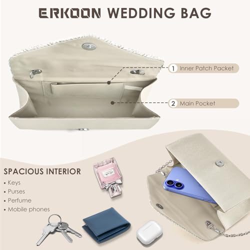 ERKOON Women Evening Clutch Bags, Prom Handbag Formal Party Clutches Wedding Purses Cocktail Promenade Shoulder with Detachable Strap - Image 5