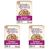 Great Grains Raisins Dates and Pecans Breakfast Cereal, Raisin Cereal with Sweet Dates and Granola Clusters, Non-GMO Project Verified, 16 OZ Box (Pack of 3)