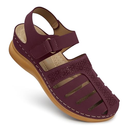 Image of SHIBEVER Wedge Sandals for Women Comfortable Closed Toe Dressy Summer Shoes | Comforta for 40% Enhanced Arch Support Fisherman - No Ankle Rubs for All-day Commutes Lightweight Casual Outdoor Shoes