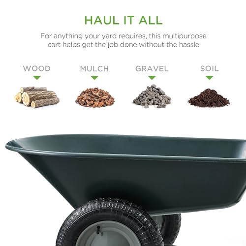 Image of Best Choice Products Dual-Wheel Home Utility Yard Wheelbarrow Garden Cart w /Built-in Stand for Lawn, Gardening, Construction - Dark Gray