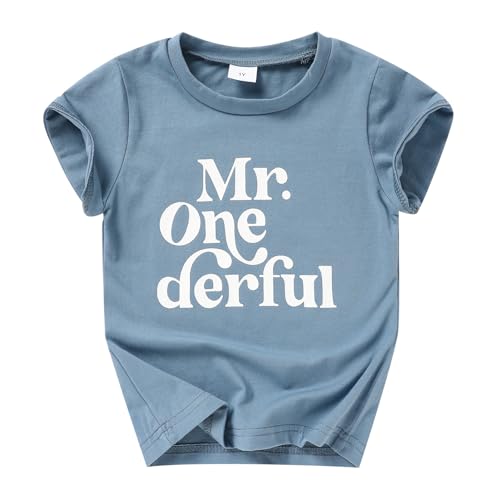 Mr 1st Birthday Shirt Baby Boy First Birthday One Embroider Toddler Boy Summer Outfits Clothes Tees(Blue#2 1T)