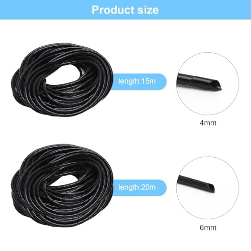 1PCS 20 m Kabelschlauch und 1PCS 15 m Kabelschutzschlauch, Kabelschlauch Schwarz mit 1 Klebeband, Kabel Schlauch, Kabel Verstecken, Kabelkanal Flexibel, Bissfest, Isolierend, DIY-Länge, für TV/PC