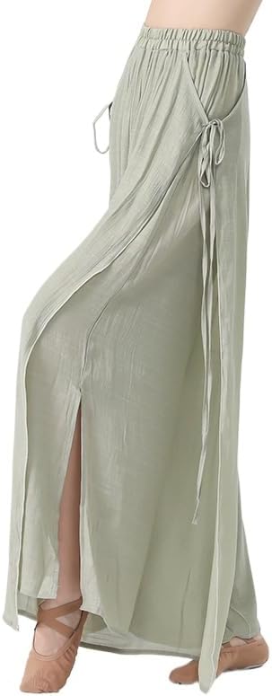 HEARTTOUCH Womens Side Slit Ballet Yoga Dance Pants Double Layered Wide Leg Sports Gym Pants Dancewear Loungewear