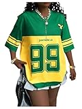 SOLY HUX Women's Y2k Jamaica Jersey Shirt Number Graphic Tees V Neck Half Sleeve Oversized Summer Tops Streetwear Green Letter Small