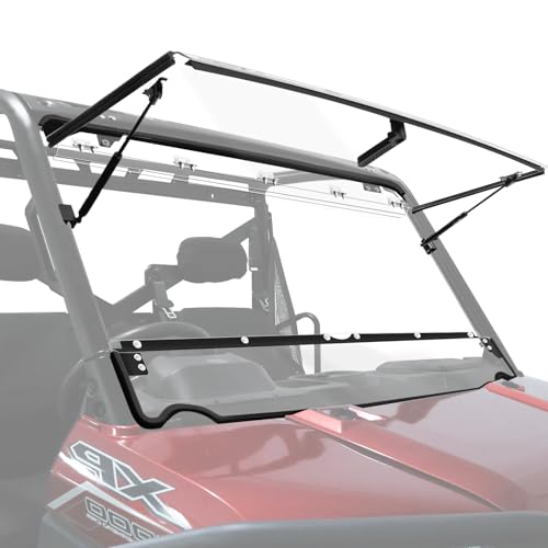 StarknightMT Flip Windshield Compatible with Polaris Ranger XP 1000 / Crew 1000 (2017-2026) XP 900 PC Front Full Window with Gas Struts Hard Coated Scratch Resistant Rattle-Free Work with Grab Bar