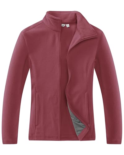 33,000ft Damen Fleecejacke mit Durchgehendem Reißverschluss Stehkragen Damen Leichte Fleece Jacke Antistatische Outdoor Damenjacke für Wandern und Freizeit, Rostrot M