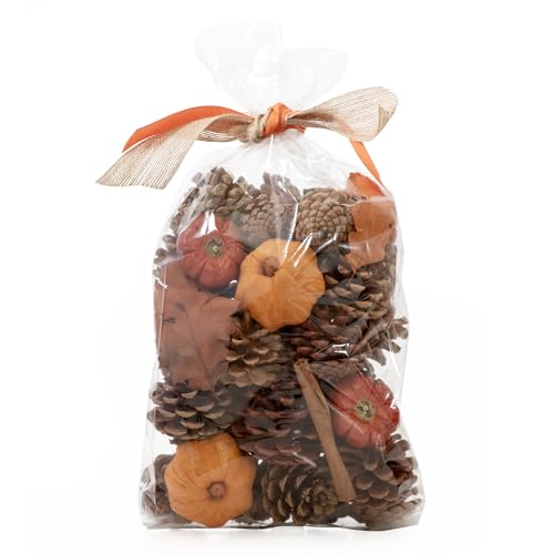 ANDALUCA Natural Pinecones, Mini Pumpkins Oak Leaves Fall Scented Bowl Filler Potpourri Decor (Autumn Pinecones)