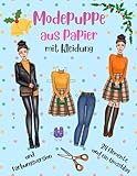 Modepuppe aus Papier mit Kleidung und Färbungsversion 24 Elemente und ein Umschlag: Papierpuppen zum Schneiden und Anziehen für ein Mädchen im Alter von 8 bis 12 Jahren