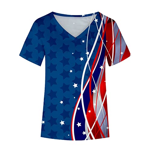 Wqjnweq Women Summer V Neck Short Sleeve July 4Th American Flag T Shirts Independence Day Patriotic Shirt Casual Loose Blouse #TOP4