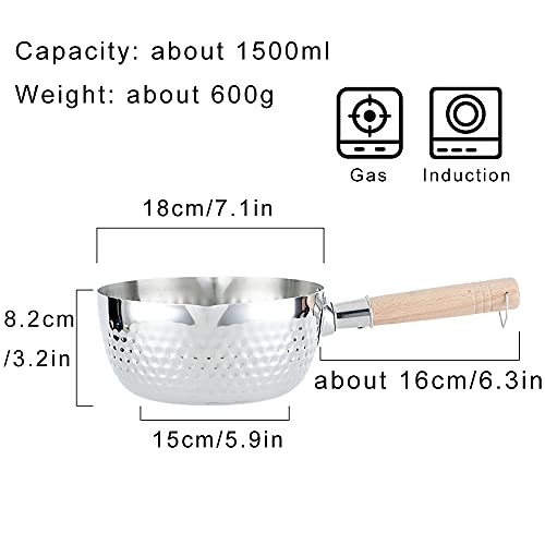 Cdycam Milk Pan 18cm Yukihira Stainless Steel Saucepan Multifunctional Sauce Pot with Wooden Handle (18cm, Stainless Steel) - Image 6