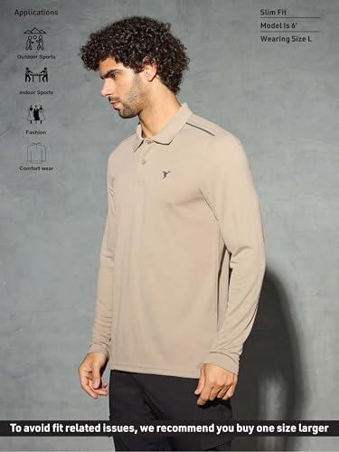 Image of TECHNOSPORT Men's Solid Full Sleeve Polo T-Shirt TECHNOCOOL+ Quick Dry Slim Fit Sports Tee for Travel Casual Smart Wear UPF50+ Anti Odour