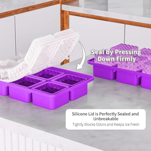 Image of Premium Large 3D Crystal Square Ice Cube Tray, Silicone Molds for Chilling Drinks, Chocolates, Juice, Jelly and Many More. (Violet)