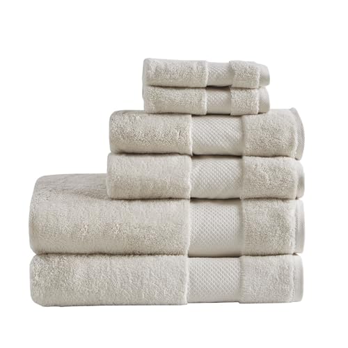 Madison Park Ergode Cotton Bath Towel Set - Luxurious, Plush, and Absorbent - 600gsm - Dobby Border and End Hem - Oeko-Tex Certified - 6 Piece Set