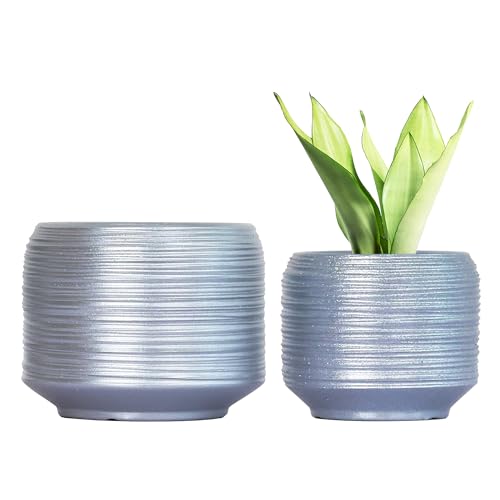 Bestseler 8 Inch + 6 Inch Ceramic Plant Pots Indoor with Drainage – Flower Pot Set, Decorative Indoor Planters for House Plants and Garden Use