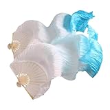 Abanicos de seda para danza del vientre, 1,8 m de largo, par de accesorios de disfraces, actuaciones escénicas con asas de bambú, color blanco a azul lago
