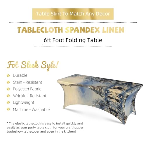 Housse de table rectangulaire extensible élasthanne imprimé Paris nappe stretch 1,8 m