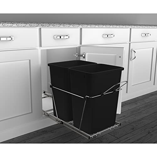 Contenedor de basura doble con tapa abatible 35 qt negro miniatura 4