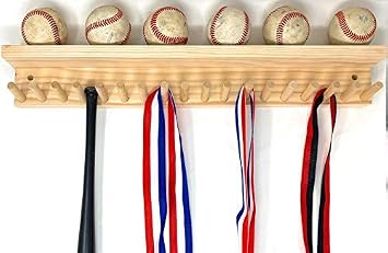 Award Medal Display Rack and Trophy Wall Shelf 18 Medals Ball Holder Made in The USA