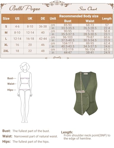 Belle Poque Weste Damen Ärmellos tief V-Ausschnitt Taschentuch Saum Arbeit Anzug Westen mit Taschen Schwarz L