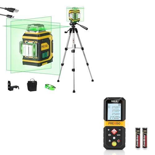 Prexiso 215Ft Laser Measure & Level Combo - Green, 360 Cross Line Laser Level with Tripod, Rechargeable, Extension for Diagonal Measuring