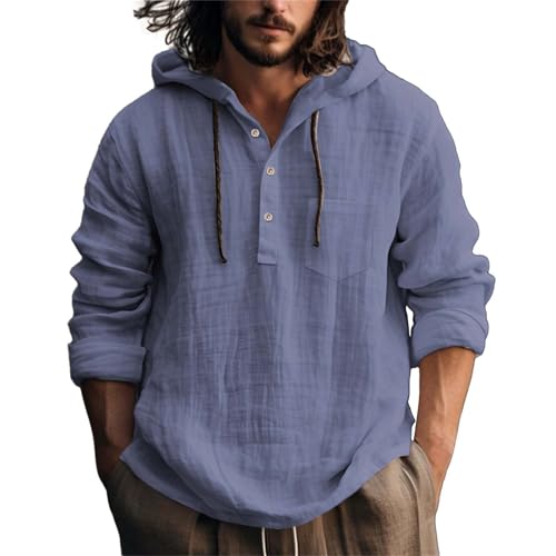 Linen Shirt Men's Short Sleeve Shirt with Hood Summer Plain Casual Shirt Loose Button-Up Summer Shirt Light Airy Men's Shirt Cotton Linen Short Sleeve Shirt Comfortable Soft Hooded Shirt Beach Shirt